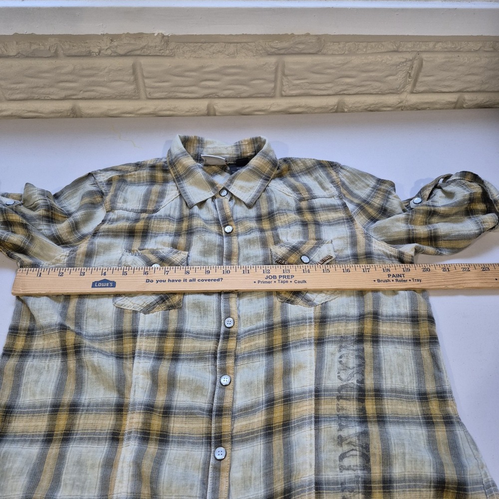 Vtg Y2K‎ Harley Davidson Shirt Womens Medium Tan Plaid Pearl Snap Western Rodeo - Picture 9 of 11